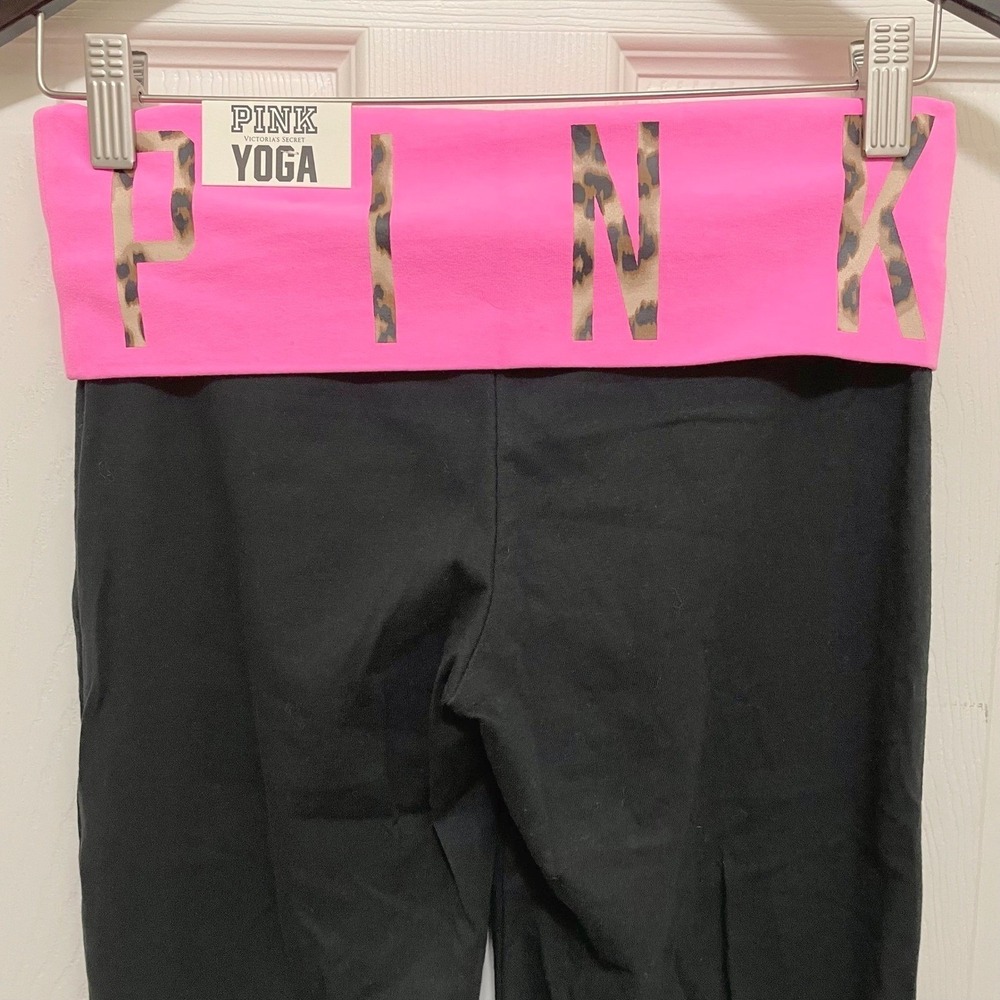 NEW Victorias Secret PINK Yoga Foldover Pants Bootcut Flare Leopard Waist Y2K XS - Picture 2 of 8